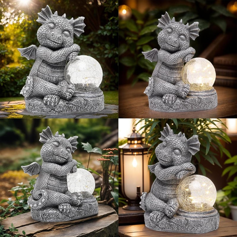 halp·ssfm Garden Outdoor Dragon Statue Holding Solar Magic Orb LED Light Resin Adorable Baby Dragon Figurines for Patio Balcony Yard Lawn Garden Unique Housewarming Gift for Mom Grandma - Image 3